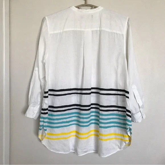 Lauren Ralph Lauren Striped Linen Tunic Top Size 2X White Band Collar Relax Fit - Picture 7 of 15